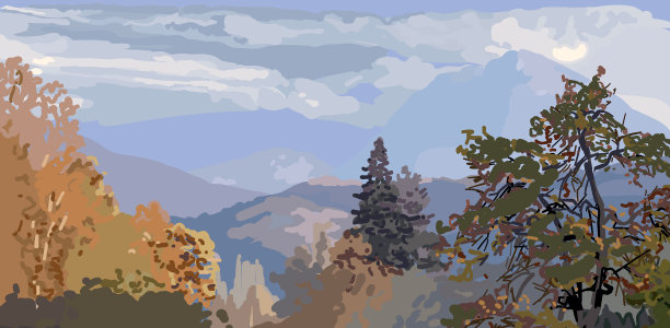 蓝天下的秋日山景图片下载