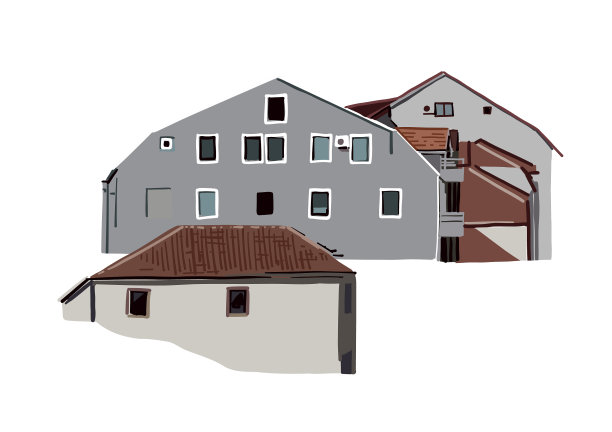 白色、灰色和红色墙壁的小房子图片下载