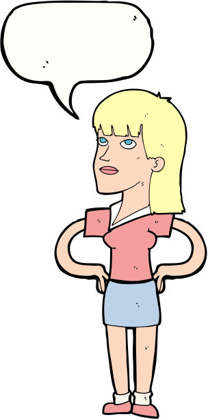 卡通女人的手放在臀部与讲话泡沫图片下载