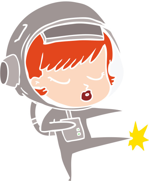 平面色彩风格卡通漂亮的宇航员女孩空手道踢腿图片下载