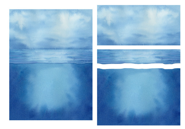 水彩画手绘抽象海景水下部分。为设计项目手绘剪贴画图片下载