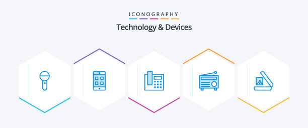 设备25个蓝色图标包，包括图片图像图片下载