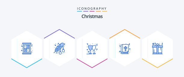 圣诞节25个蓝色图标包包括盒子图片下载