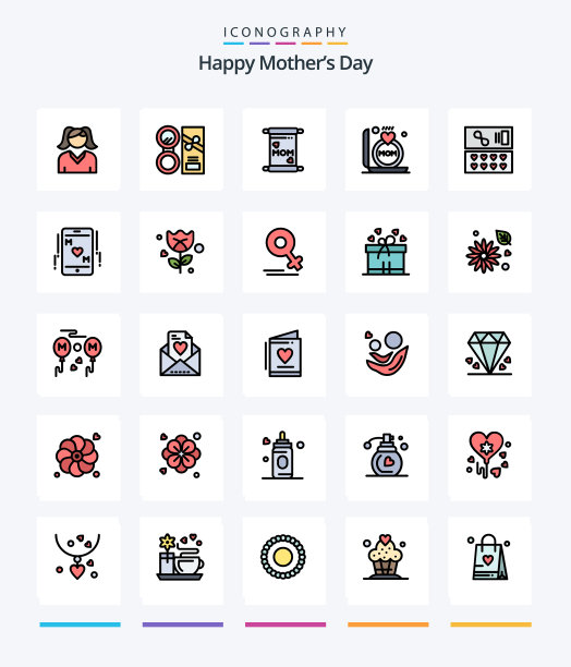 创意快乐母亲节25行填满图标图片下载