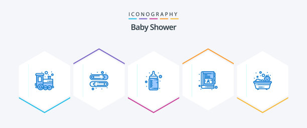 婴儿淋浴25蓝色图标包包括洗澡图片下载