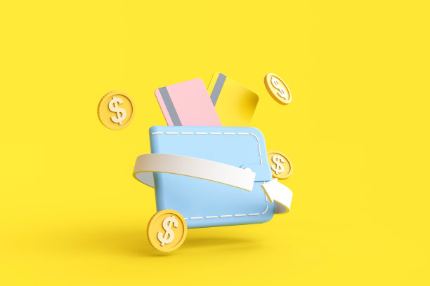 钱包与现金返还图标。3d简单的粉彩背景渲染。图片下载