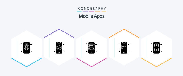 移动应用程序25个字形图标包包括聊天应用程序图片下载
