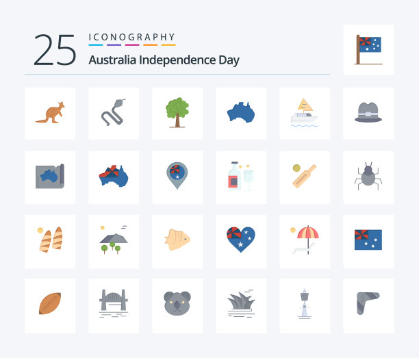 澳大利亚独立日25日平面彩色图标图片下载