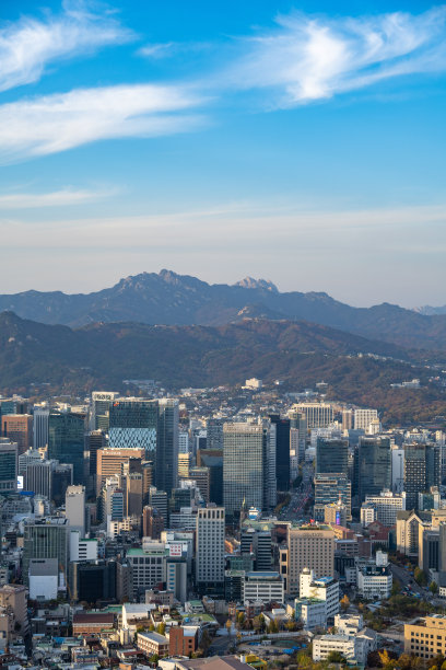 韩国首尔的天际线是一个阳光明媚的日子图片下载