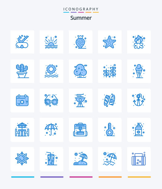 创意夏季蓝色图标包，例如露营图片下载