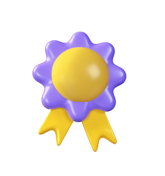 获得紫色奖牌和黄色缎带。三维插图图标隔离在白色背景与剪辑路径。卡通简约风格。优质品质，品质保证的象征图片下载