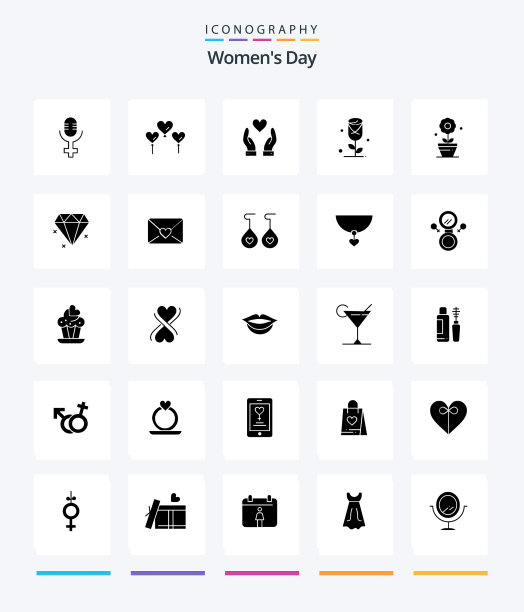 创意妇女节25字形固体黑色图标图片下载