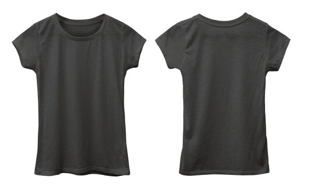 女女孩子孩子空白黑色衬衫模板模拟，前后t恤平铺设计隔离图片下载