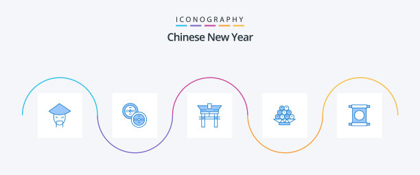 中国新年蓝色5图标包，含中国元素图片下载