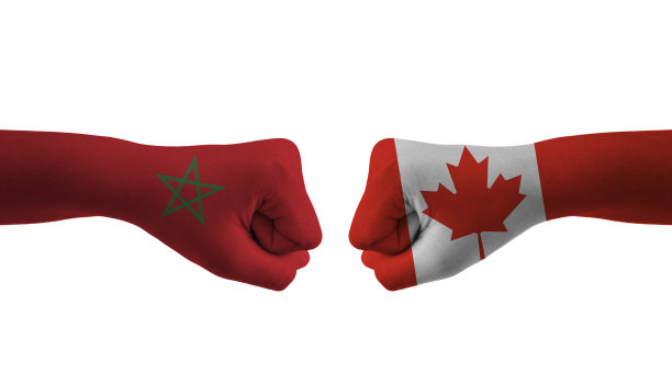 加拿大VS摩洛哥手旗男子手图案足球世界杯图片下载