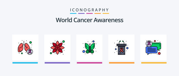 世界癌症意识线充满了5个图标包图片下载