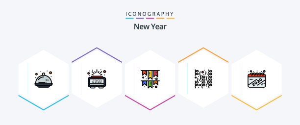 新年25填充线图标包包括图片下载
