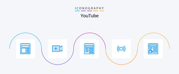 YouTube蓝色5图标包，包括基本UX文本图片下载