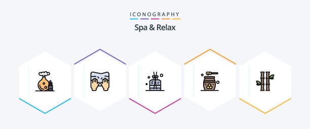 水疗和放松25填充线图标包包括图片下载