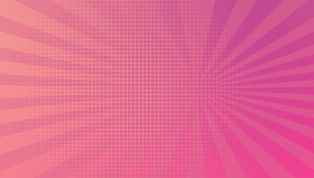 粉红色和紫色的太阳射线背景与半色调点。漫画或卡通概念背景，留白设计。幻想径向线背景在波普艺术风格。甜蜜浪漫的概念。图片下载