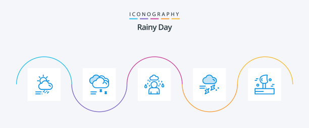 蓝色下雨5图标包，包含吹风下雨图片下载