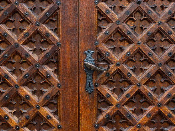 木门背景上的复古把手图片下载
