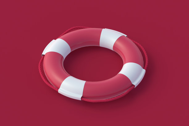 红色背景上洋红色的救生圈。2023年的流行色。三维渲染图片下载