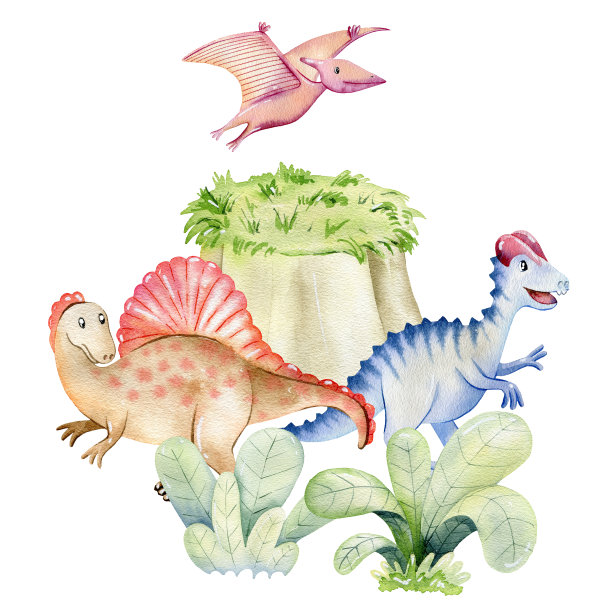 水彩画可爱的恐龙。图片下载