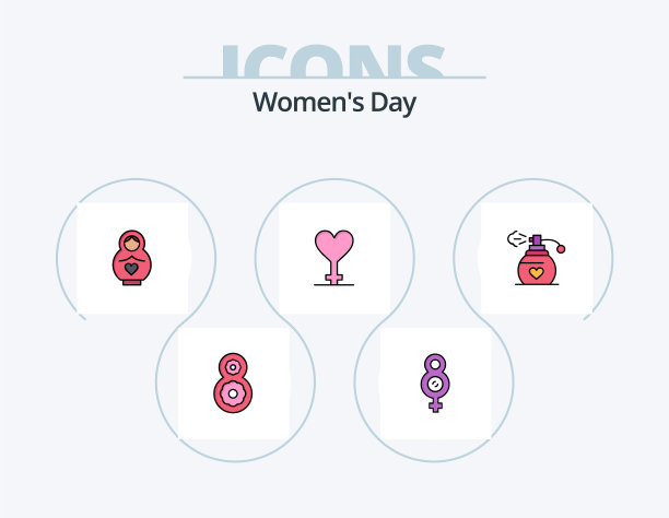 妇女节线填充图标包5个图标设计图片下载