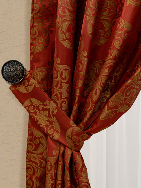 有钩子的漂亮窗帘。孤立的白色背景。图片下载