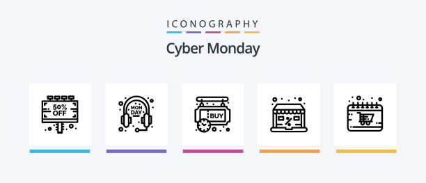 网络星期一线性图标包，包含数字元素图片下载