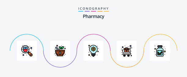 药房线性填充扁平风格图标套装图片下载