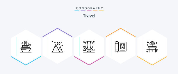 旅行25线图标包，包括餐厅图片下载