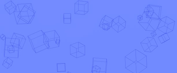 蓝色背景上分散的网格立方体图片下载