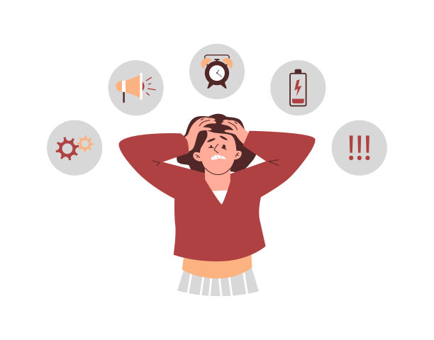 心烦意乱的女人饱受工作压力之苦，平矢插画孤立无援。图片下载