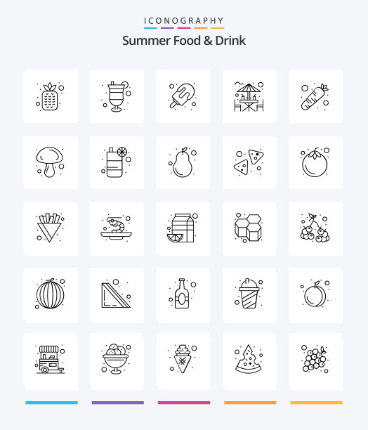 创意夏季食品饮料轮廓图标包图片下载