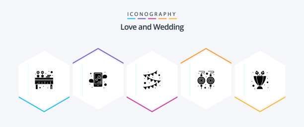25个婚礼主题的glyph图标包，包含珠宝等图片下载