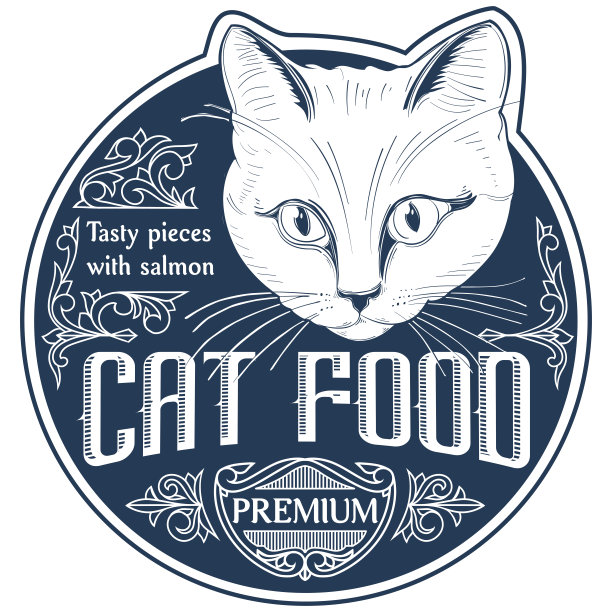 猫粮-手绘单色标签设计，复古风格图片下载