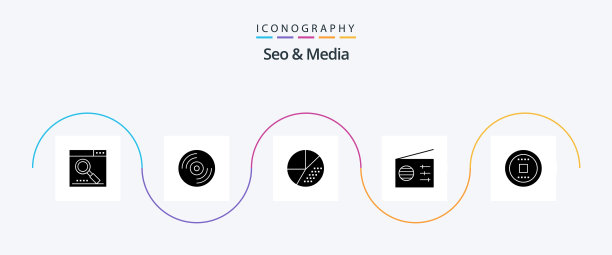 SEO与媒体Glyph风格5图标包，包含媒体元素图片下载