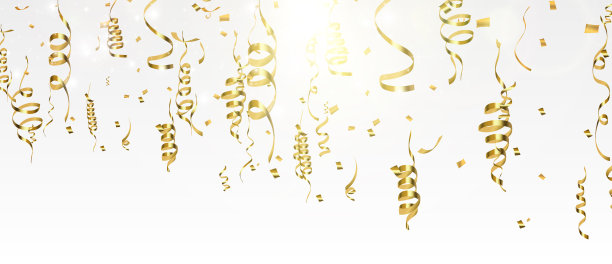 金色蛇纹石和五彩纸屑隔离在黑色背景上。矢量插图。图片下载