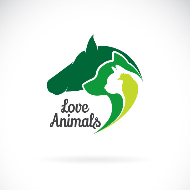 矢量组动物-狗，马，猫，鹦鹉，隔离在白色背景上，易于编辑的分层矢量插图。图片下载