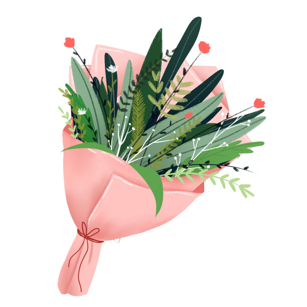 粉红色包装纸多花花束水彩插图图片下载