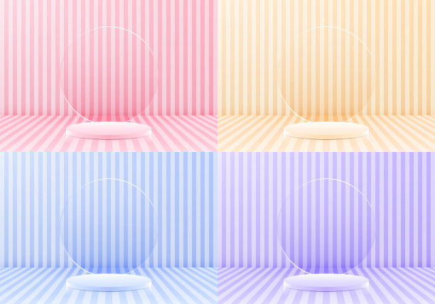 集3D逼真复古风格为一体的粉色、蓝色、紫色、黄色粉彩圆柱裙架图片下载