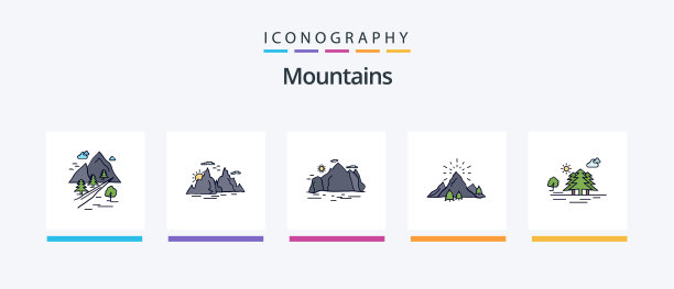 包含山丘的群山线条填充图标图片下载