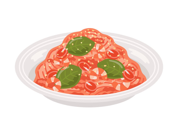 盛在盘子里的番茄酱意面的插图。图片下载