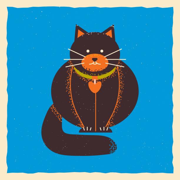 可爱的胖猫。方形模板与黑猫，与纹理，在垃圾风格。图片下载