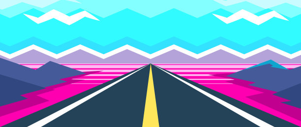 明亮宽阔的道路与标记延伸穿过山丘。图片下载