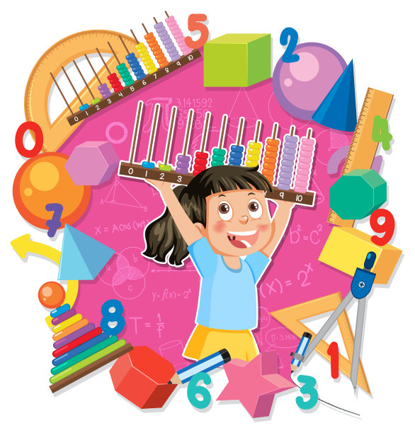 女孩卡通人物与数学和数字主题图片下载