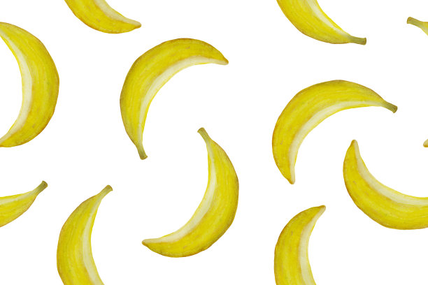 水彩画的香蕉。白色背景上的无缝图案。图片下载