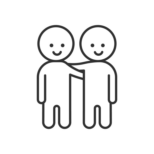 两个微笑的朋友角色手挽手。友情矢量细线图标说明图片下载